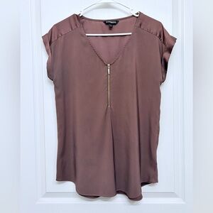 Express Mauve Zip Front V-Neck Business Casual Work Top